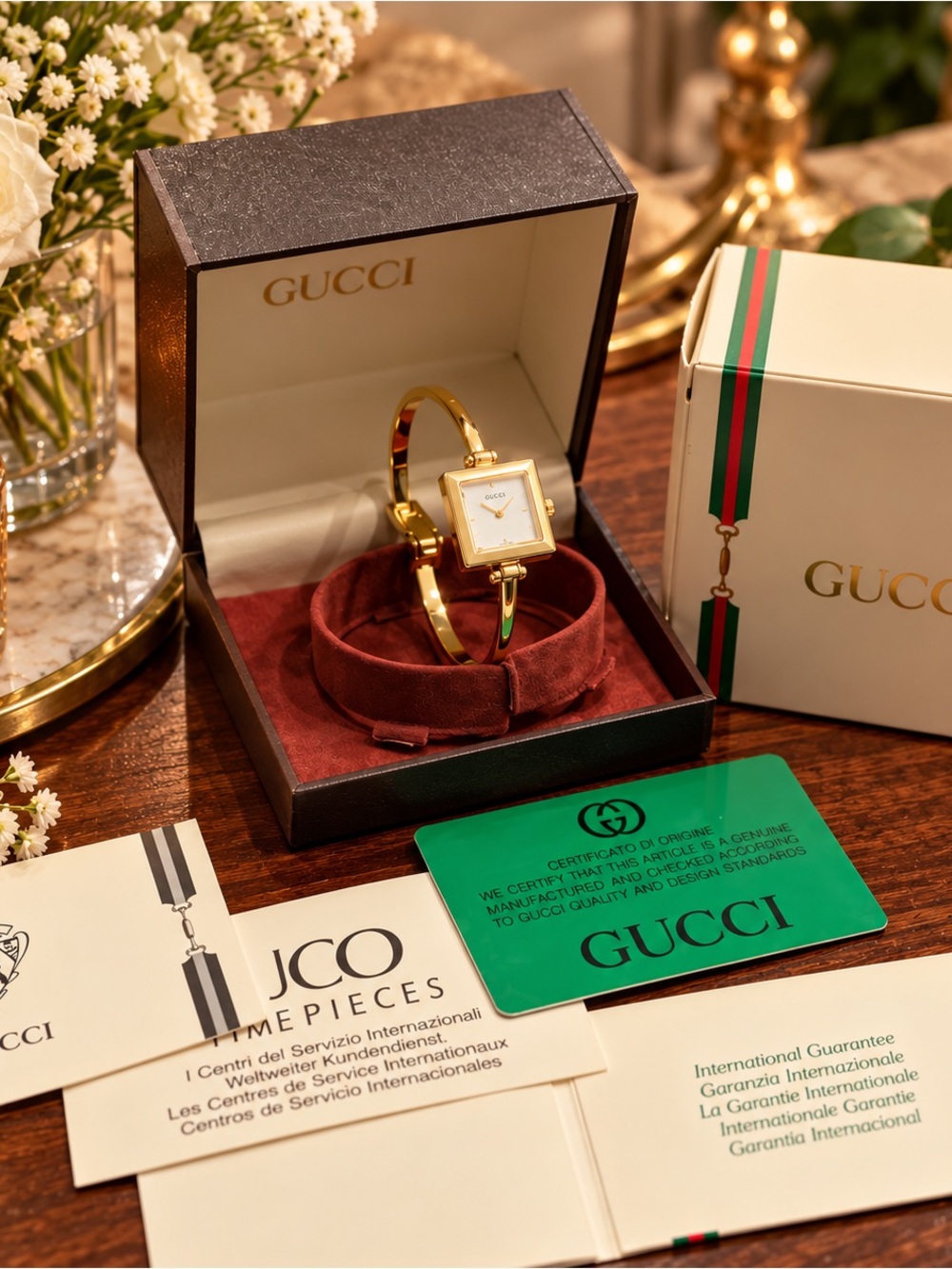 GUCCI Women's Gold Tone Square Dial Bracelet Watch - Gold